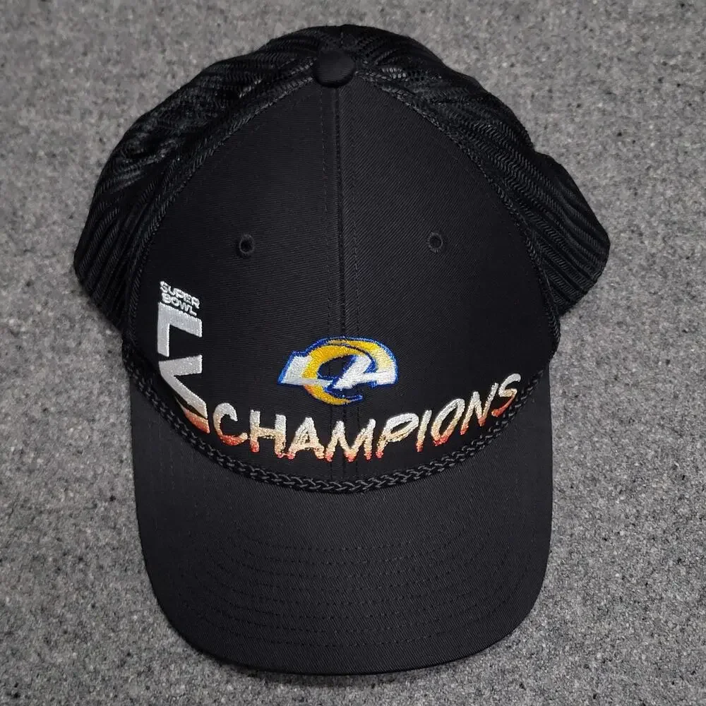 Los Angeles Rams Hat Baseball Cap Mens Black '47 Super Bowl LVI Trucker Snapback